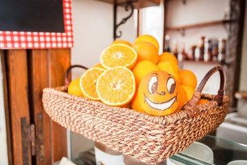 Street food - colored oranges for fresh juice