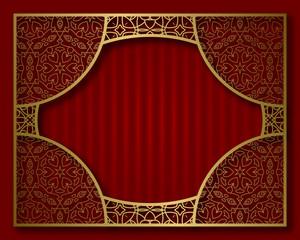 Vintage golden frame in oriental style. Vignette, nameplate or greeting card background template.