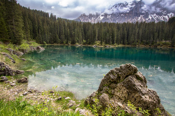 Karersee, lake in the Dolomites in South Tyrol, Italy