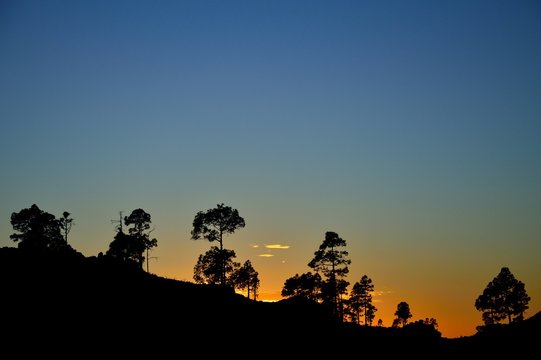 Beautiful sunset with intense blue sky, Pilancones, mountains of Gran canaria, Canary islands