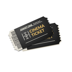 Two isolated cinema tickets background. Movie coupon tickets for film theater