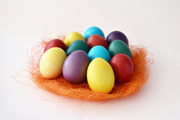 Naklejka na ściany i meble Colorful Easter eggs on white background.