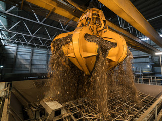 Piles of wood chips in storage