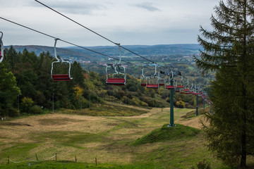 Chairlift on the slope in Przemysl, Podkarpackie, Poland