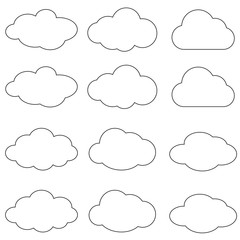 Cloud vector icon set white color on blue background. Sky flat illustration collection for web. Vector illustration