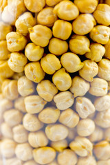 Chickpeas in a glass jar closeup