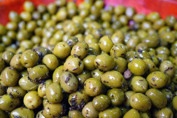 Green olives marinated with herbs and garlic