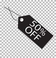 50 percent tag on transparent. 50 percent tag icon. 50 percent price tag sign.