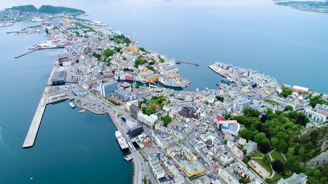 City of Alesund Norway Aerial footage