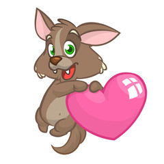 Cartoon cute baby wolf in love and holding a heart love. Vector illustration for St Valentines Day. Isolated