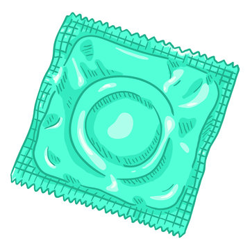 Vector Single Cartoon Condom in Blank Package. Contraceptive Illustration.