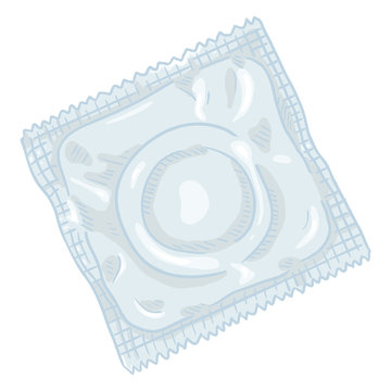 Vector Single Cartoon Condom in Blank Package. Contraceptive Illustration.