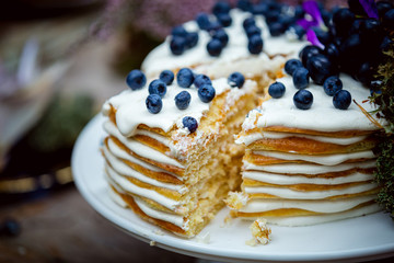 puff cake with blueberries