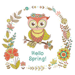 Obraz premium Vintage frame for your design with lovely owl