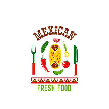 Vector Mexican cuisine restaurant cafe menu icon