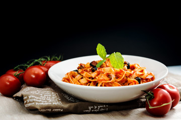 tasty pasta Italian tomato sauce pasta on the table