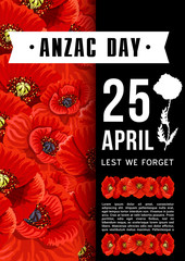 Anzac Day Australian memory red poppy vector card