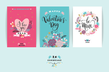 Set of Happy Valentines Day cards.