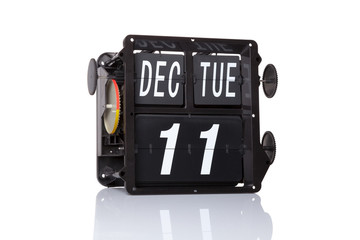 Mechanical calendar retro date 11 December, 2018 on isolated International Day of Tango.