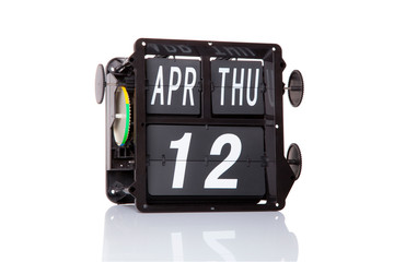 Mechanical calendar retro date 12 April, 2018 on isolated International Day of Human Space Flight.