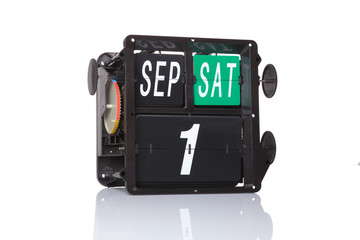 Mechanical calendar retro date 1 September, 2018 on isolated First day of school.