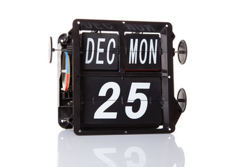 The mechanical calendar retro date 25 December, 2017 isolated christmas.