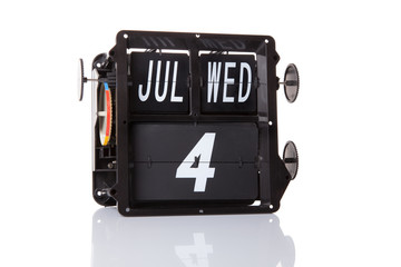 The mechanical calendar retro date 4 July, 2018 isolated Independence day USA.