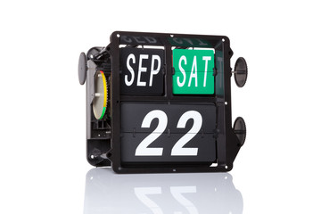 The mechanical calendar retro date 22 September, 2018 on isolated World Car Free Day.