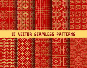 Chinese red golden vector Asian oriental patterns