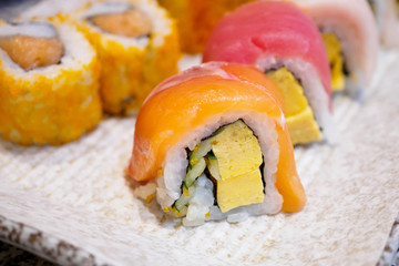 Sushi roll set on plate