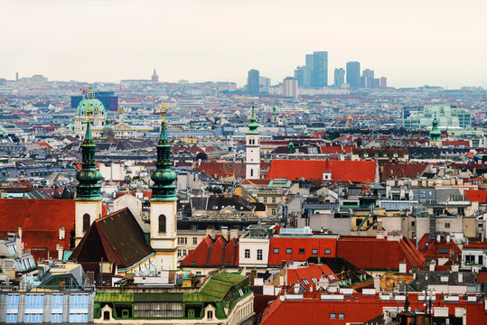 Aerial view of the city Vienna, Austria with historical area and downtown