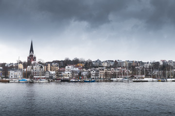 Fototapeta na wymiar Flensburg, Germany. Coastal skyline