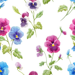 Naklejki  Watercolor pansy flower vector pattern