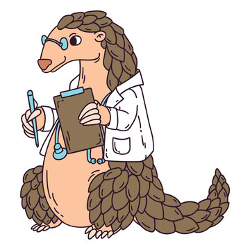 recommend clip art: Pangolin the doctor. Isolated objects on white background. Cartoon vector illustration.