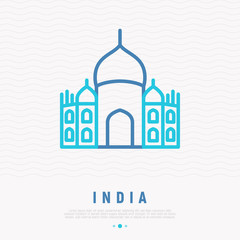 Fototapeta premium Taj Mahal thin line icon. Modern vector illustration of famous landmark.