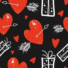 Valentines day seamless background with hearts with arrows.