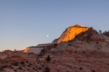 Moonrise Over Scenic Zion National park Utah