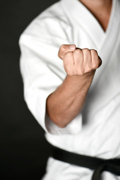 Closeup of male karate fighter hands