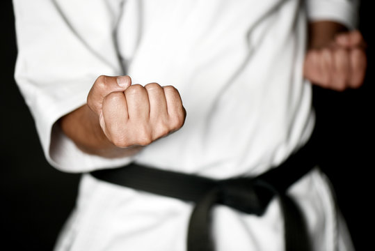 Closeup of male karate fighter hands