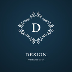 Line graphics monogram. Elegant art logo design. Letter D. Graceful template. Business sign, identity for Restaurant, Royalty, Boutique, Cafe, Hotel, Heraldic, Jewelry, Fashion. Vector elements