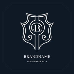 Beautiful line monogram. Elegant emblem. Art logo design. Letter B. Graceful template. Business sign, identity for Restaurant, Royalty, Boutique, Cafe, Hotel, Heraldic, Jewelry. Vector illustration