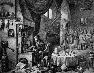 Alchemik w swoim laboratorium, David Teniers the Younger (z Spamers Illustrierte Weltgeschichte, 1894, 5 [1], 406) - 187778670