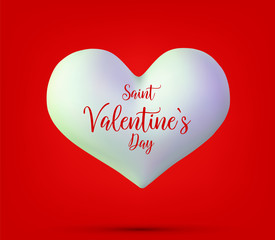 Valentine s day concept. Vector illustration. 3d colorful white and red heart. Cute love banner or greeting card. Place for your text