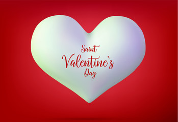 Valentine s day concept. Vector illustration. 3d colorful white and red heart. Cute love banner or greeting card. Place for your text