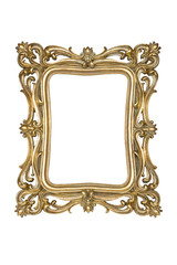 Golden picture frame isolated on white with clipping path