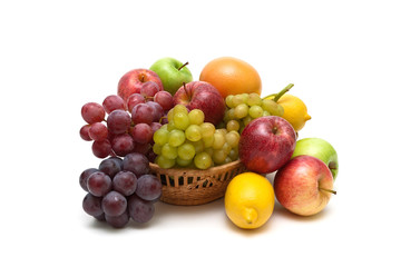 grapes and other fruits isolated on white background