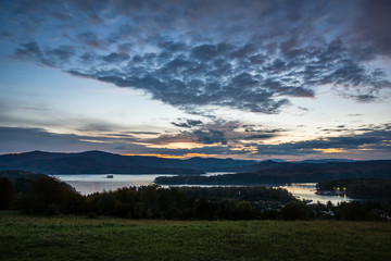 Sunrise over the Solina lake in Polanczyk, Bieszczady, Poland