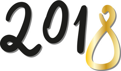 Neues Jahr 2018 - Jahreszahl mit goldener Ziffer 8, Handschrift, Schreibschrift