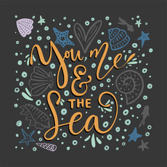 You, me & the sea. Vector card