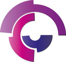 Logo mit drei Segmenten in pink und lila
